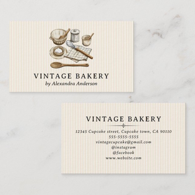 Striped Vintage Cooking Utensils Business Card (Front/Back)