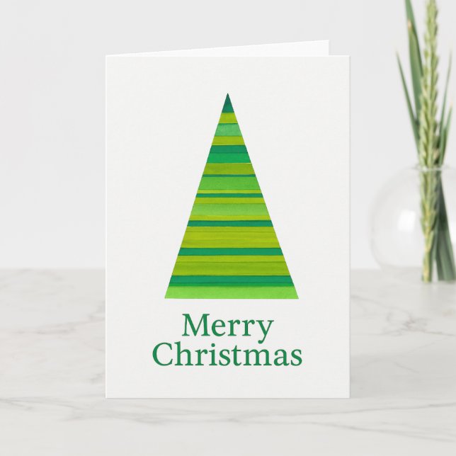 Striped Watercolor Christmas Tree Card (Front)