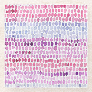 Striped Watercolor: Pink Grey Polka Glass Coaster