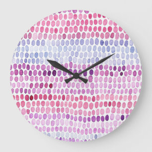 Striped Watercolor: Pink Grey Polka Large Clock