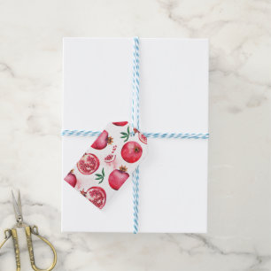 Striped Watercolor Pomegranate Fruit Gift Tags