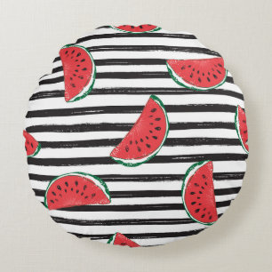 Striped watermelon, vintage seamless pattern. round cushion