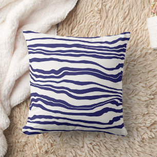 Striped Wavy Line Navy White Cushion