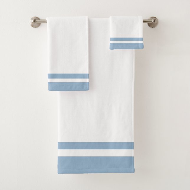 Striped Wondrous Blue on White Bath Towel Set (Insitu)