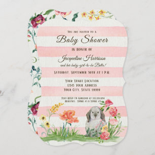 Striped Woodland Lop Ear Rabbit Girl Baby Shower Invitation