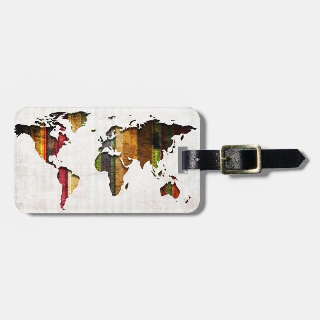 Striped World Map Vintage Style Luggage Tag (Front Horizontal)
