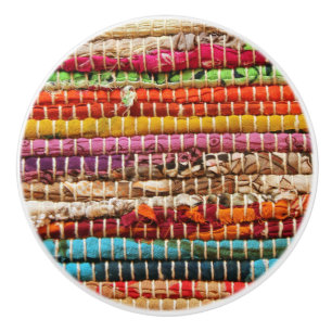 Striped Woven fabric rope weave natural Ceramic Knob