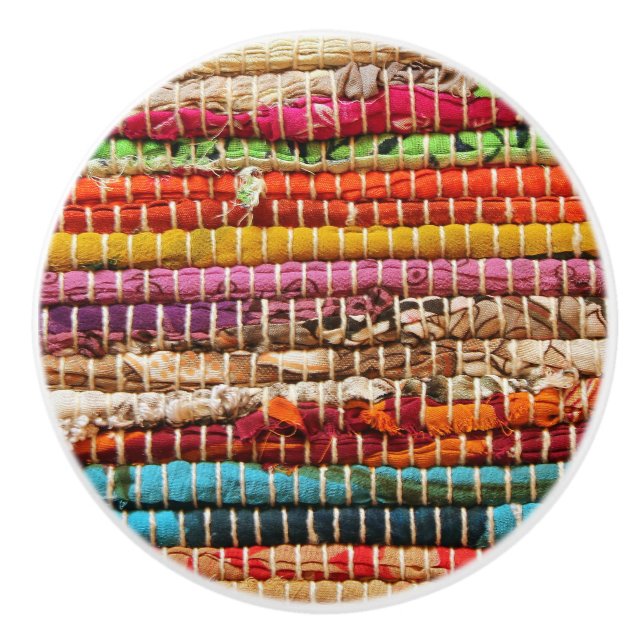 Striped Woven fabric rope weave natural Ceramic Knob (Front)