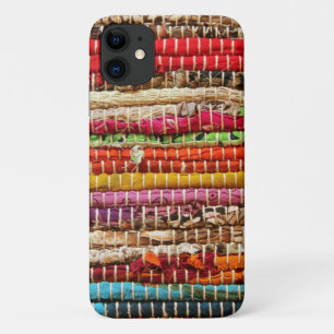 Striped Woven fabric rustic look red blue brown Case-Mate iPhone Case