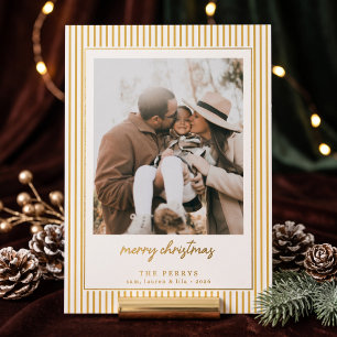 Striped Yellow Merry Christmas Photo
