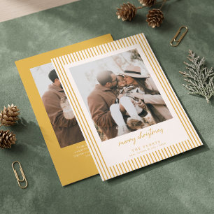 Striped Yellow Merry Christmas Photo Holiday Card