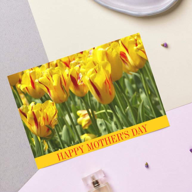 Striped Yellow Tulips Floral Mother's Day Card (In Situ)