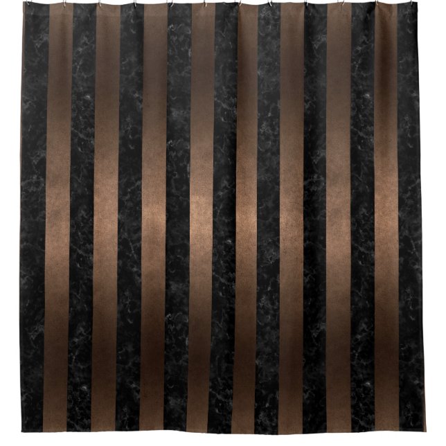 STRIPES1 BLACK MARBLE & BRONZE METAL SHOWER CURTAIN (Front)