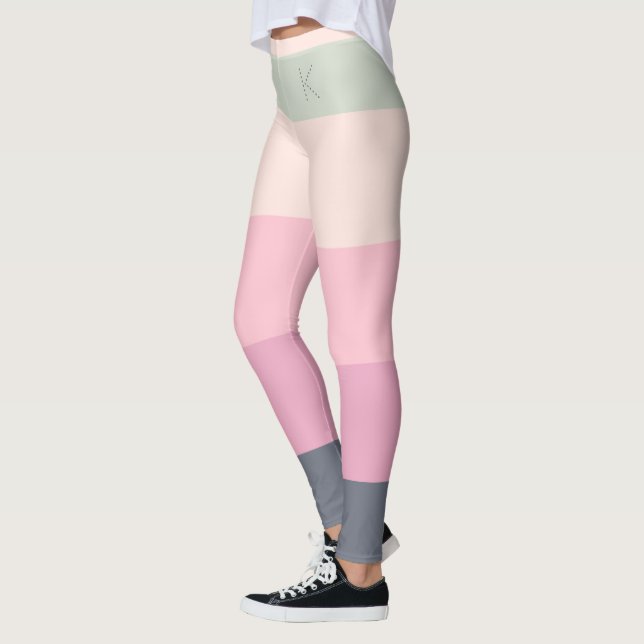 Stripes, 5 Colours Grey Pink Green, Custom Monogra Leggings (Left)