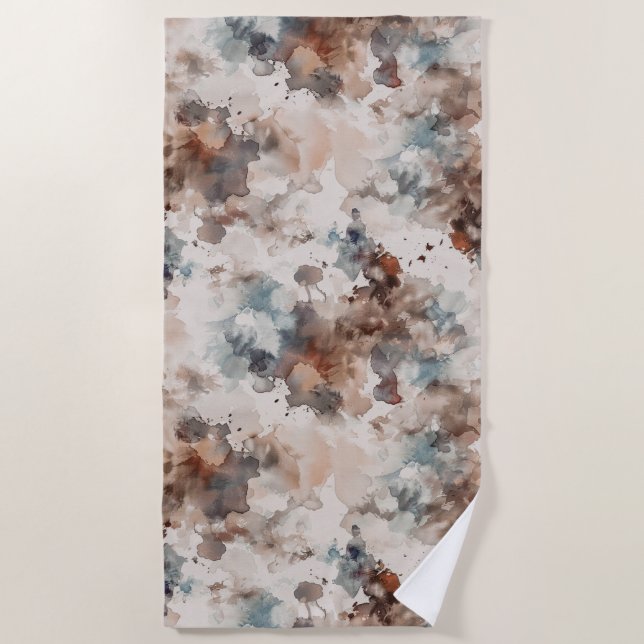 Stripes Abstract Blue Cream Brown   Beach Towel (Front)