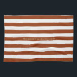 STRIPES adjustable Brown with Name Tea Towel<br><div class="desc">Horizontal stripes against white. White lines can be recolored - feel free to play with the background colour to create new effects! Your own text/name can be modified in all ways.</div>