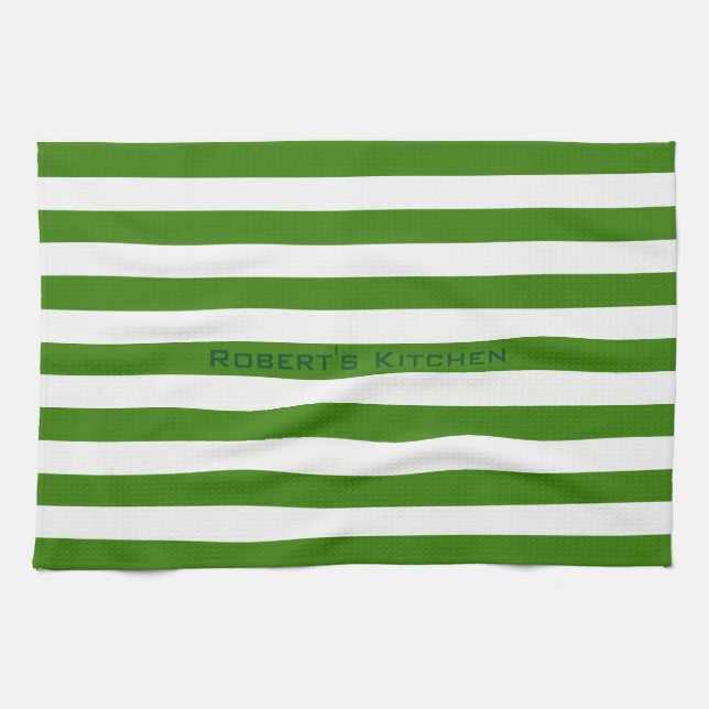 STRIPES adjustable Green with Name Tea Towel (Horizontal)