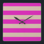 STRIPES adjustable Pink Square Wall Clock<br><div class="desc">Coloured stripes against background colour that can be replaced. Play with different background colours to create a personal match!</div>