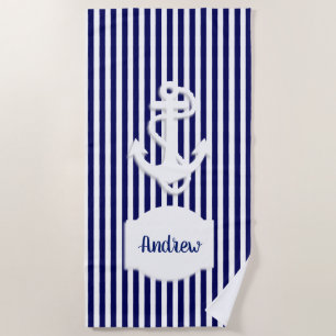 Stripes & Anchor Monogram or Name Custom Beach Towel