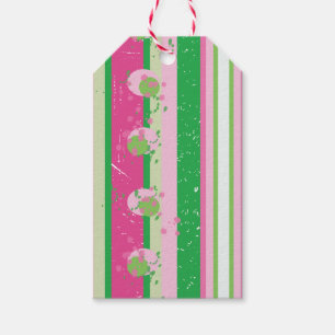 Stripes and Abstract Planets, Rose Pink and Green Gift Tags