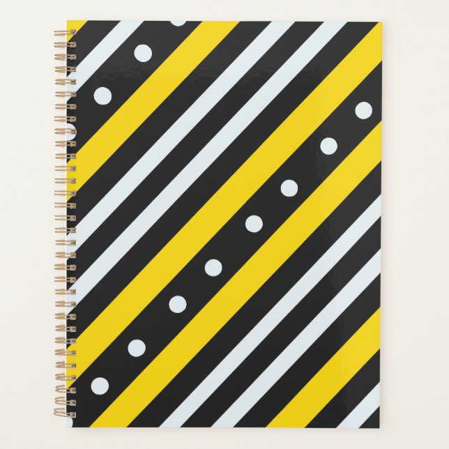Stripes and bubbles yellow black planner (Front)