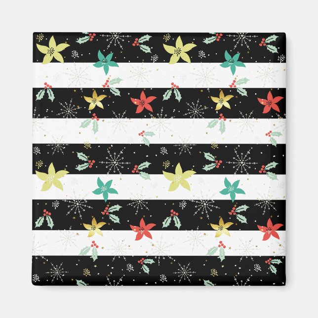 Stripes and Christmas foliage pattern Magnet (Front)