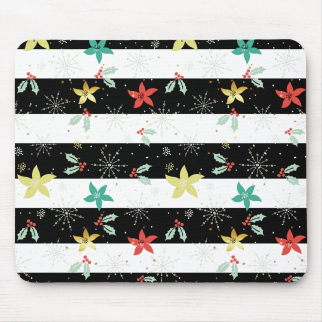 Stripes and Christmas foliage pattern Mouse Pad (Front)