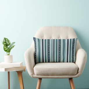 Stripes and Crosses in blue and green Lumbar Cushion