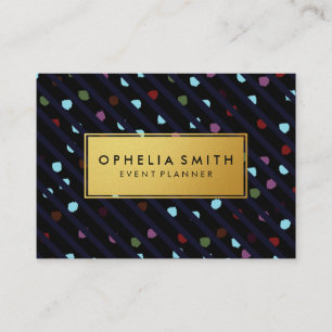 Stripes and Dots Faux Gold Frame Business Card