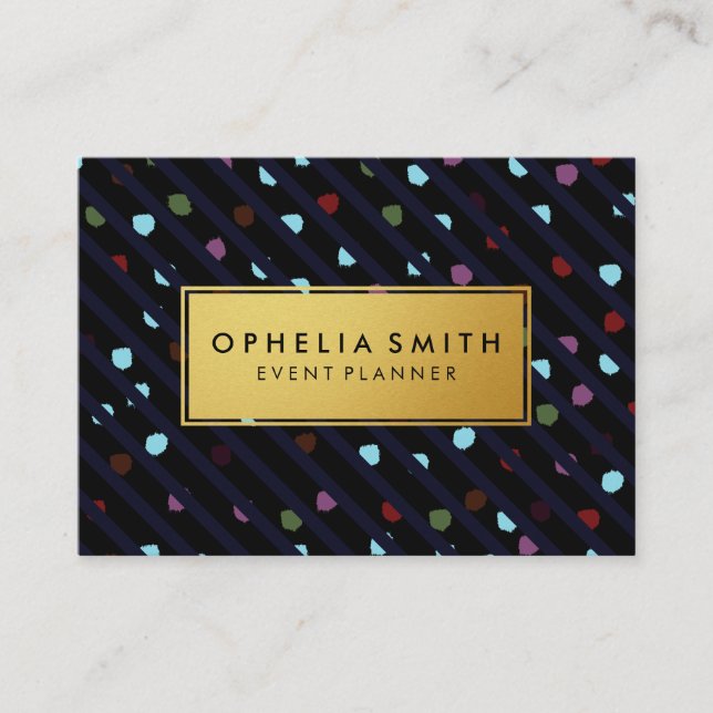 Stripes and Dots Faux Gold Frame Business Card (Front)