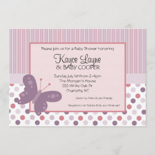 Stripes and Dots Purple Butterfly Invitation
