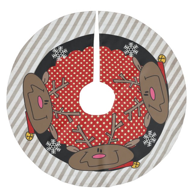 Stripes and Dots Reindeer Holiday Tree Skirt (Front)