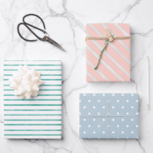 Stripes and dots spring pastel baby wrapping paper sheet
