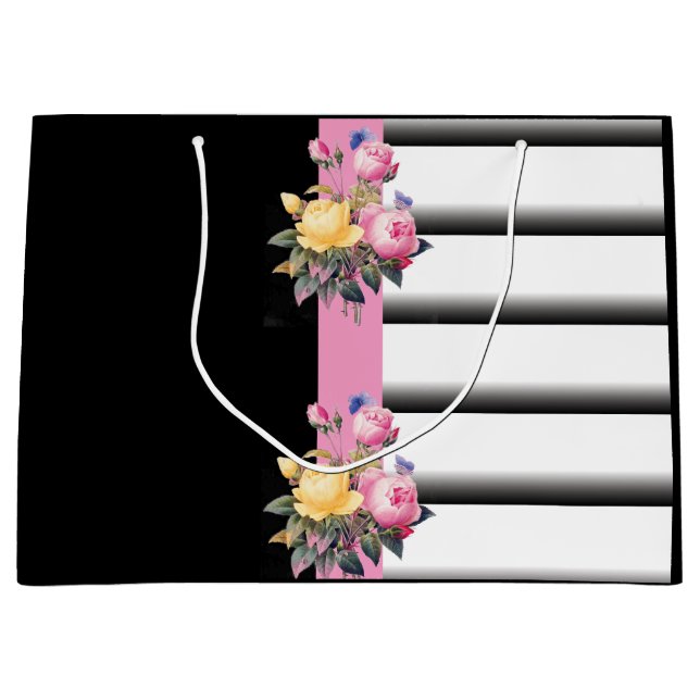 Stripes and Floral Print Large Gift Bag (Front)