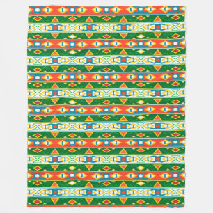 Stripes and geometric shapes green orange white fleece blanket