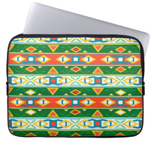 Stripes and geometric shapes green orange white laptop sleeve