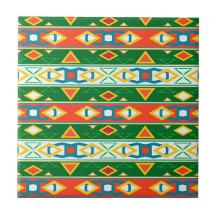 Stripes and geometric shapes green orange white tile