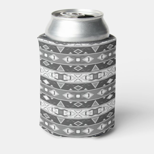 Stripes and geometric shapes grey white can cooler (Can Back)