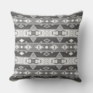 Stripes and geometric shapes grey white cushion