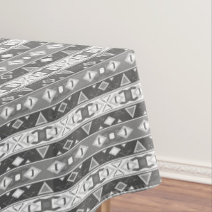 Stripes and geometric shapes grey white tablecloth