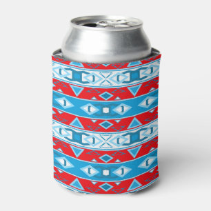 Stripes and geometric shapes of red blue white can cooler
