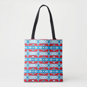 Stripes and geometric shapes of red blue white tote bag