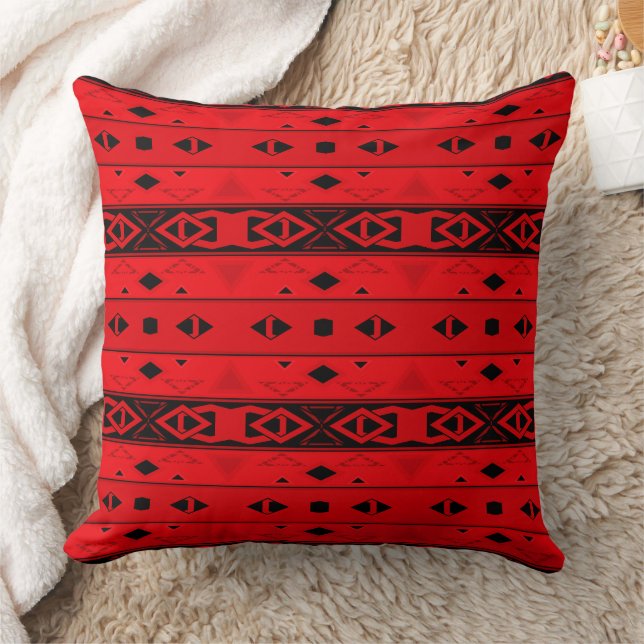 Stripes and geometric shapes red black cushion (Blanket)