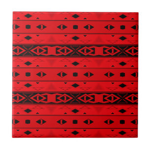 Stripes and geometric shapes red black tile