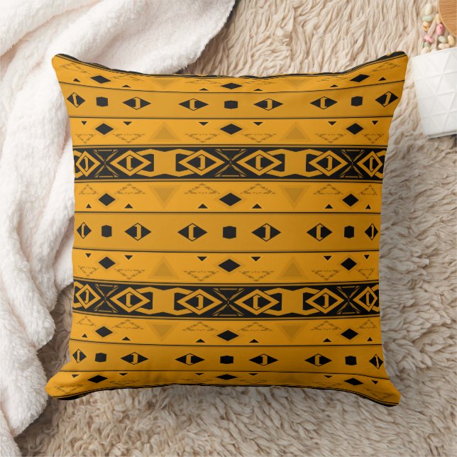 Stripes and geometric shapes yellow black  cushion (Blanket)