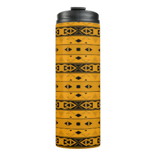 Stripes and geometric shapes yellow black thermal tumbler