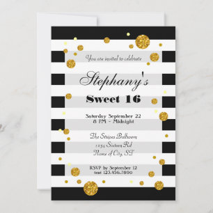 Stripes and Glitter Sweet Sixteen Invitation