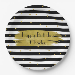 Stripes and Gold Dots Custom Party Paper Plates
