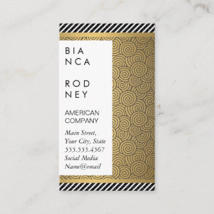 Stripes and Gold Metallic Layers Swirl Patterns Business Card