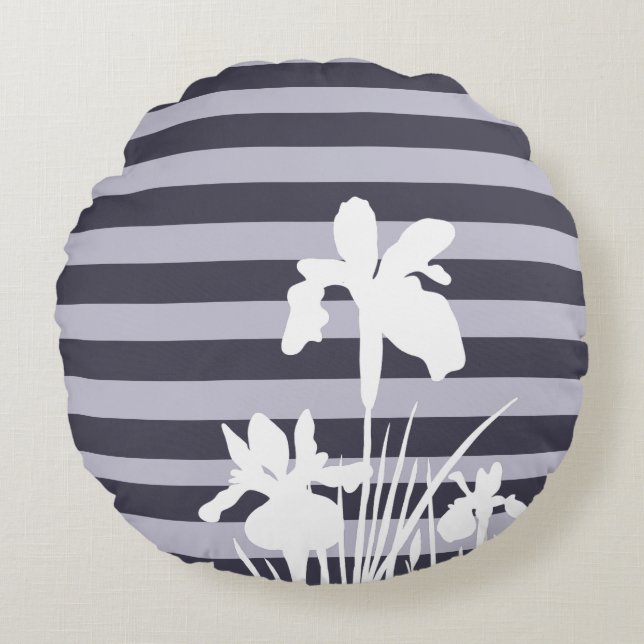 Stripes and Iris Flowers Silhouette  Round Cushion (Front)